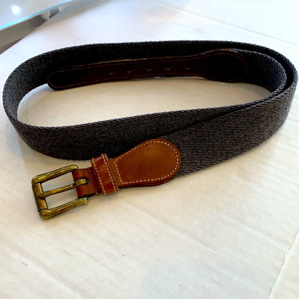 Dooney & Bourke Leather and Gray Wool Belt with brass buckle sz 34 EUC!!